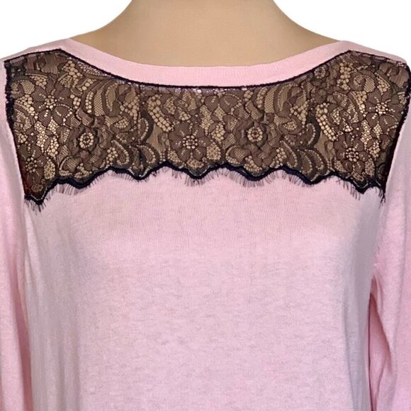 NWT Cullen Sweater Sz.L Pink Black Lace Ballet Neck Lightweight Relaxed Fit - Picture 3 of 11